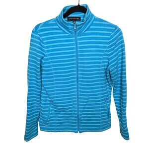 Jones New York Striped Full Zip Jacket Blue Cotton Stretch Track Jacket Women’s